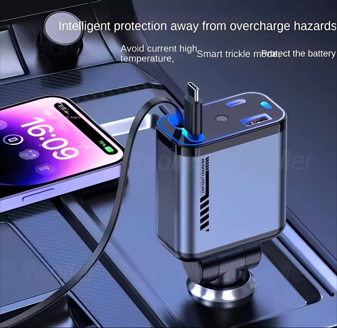 C6 4 In 1 Multi Functional Car Charger Fast Charging With Star Light Providing Durable Quality - 20 Watt